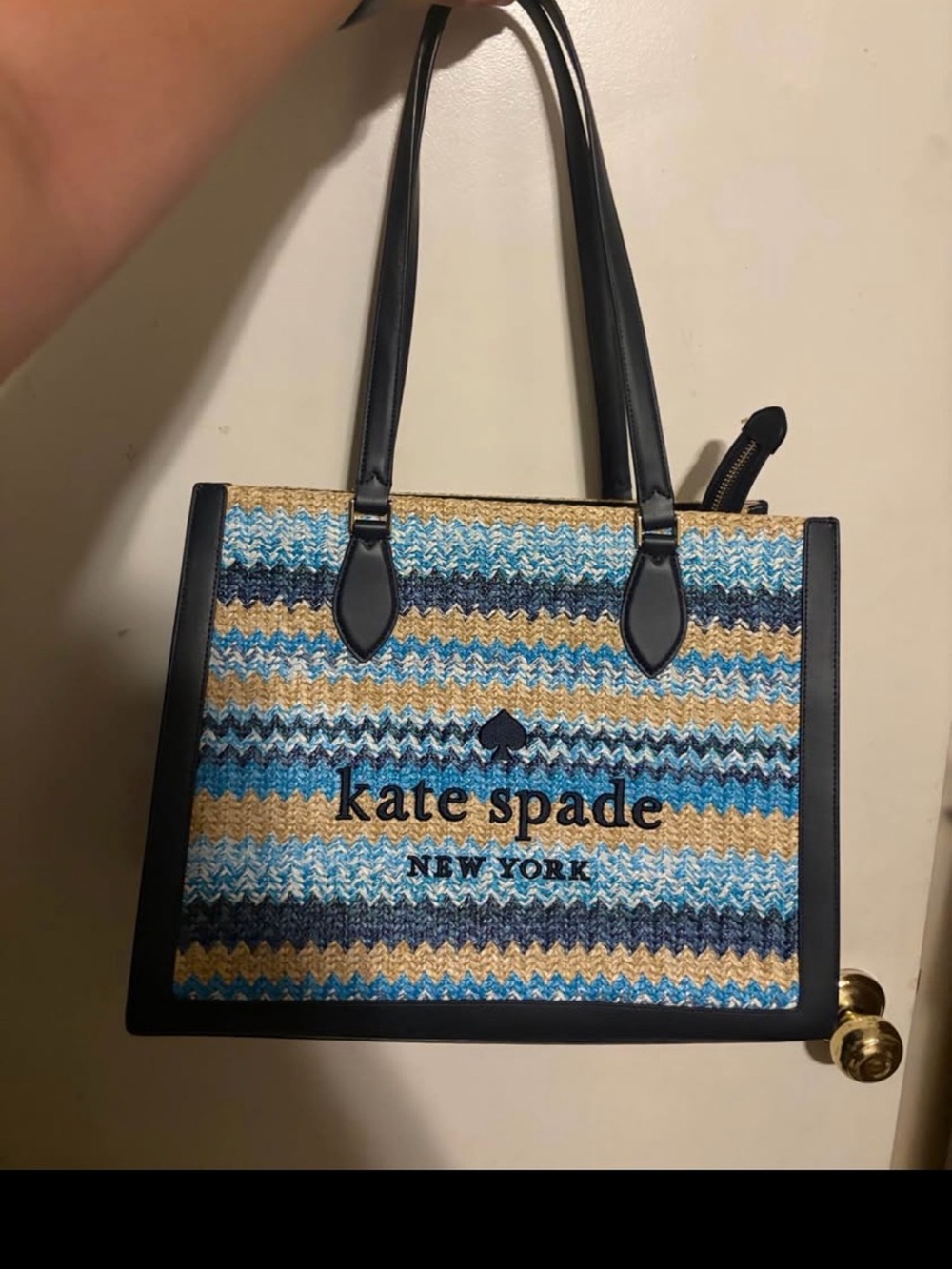 kate spade Striped Blue, Tan & Black Woven Tote